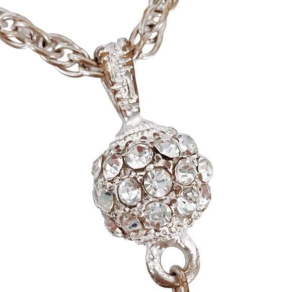 VTG Silver Tone Tassel Necklace Blue Cabochon Rhinestone Long Pendant Bold Retro - Picture 5 of 13